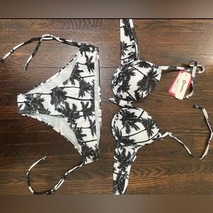 PatPat Black & White Palm Print Bikini Set